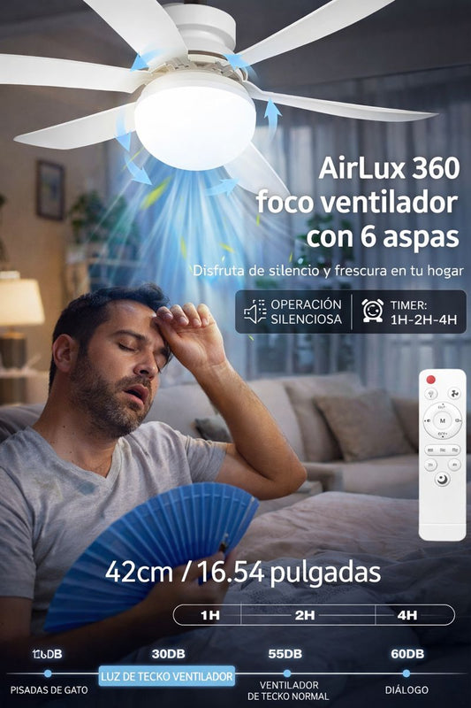 AirLux 360 foco ventilador 6 aspas con 3 colores de luz